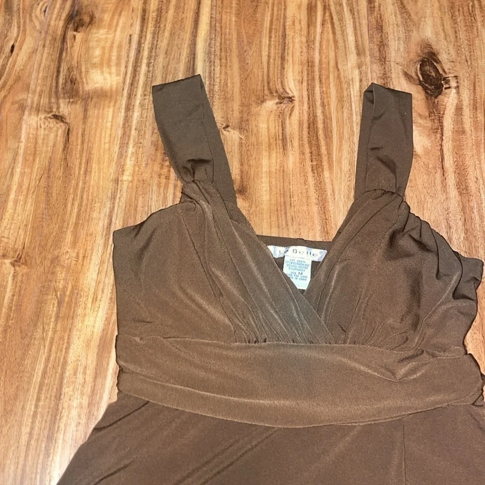 La Belle women’s medium 8 10 dress brown empire flowy shark bite hem tank cups